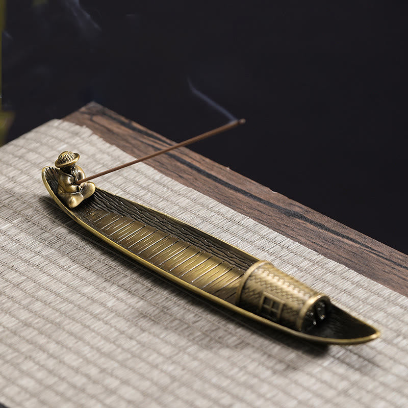 Buddha Stones Fisherman Boat Alloy Incense Stick Holder Healing Incense Burner Decoration - image 2