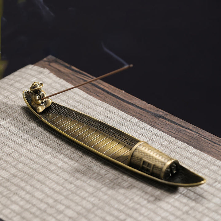 Buddha Stones Fisherman Boat Alloy Incense Stick Holder Healing Incense Burner Decoration - image 2
