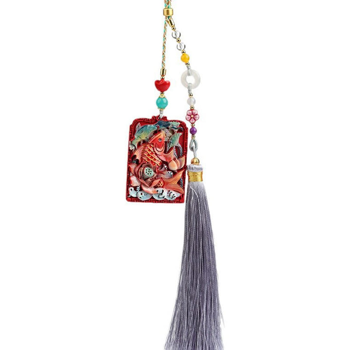 Buddha Stones Natural Cinnabar Koi Fish Lotus Design Blessing Peace Buckle Car Hanging Decoration - image 16