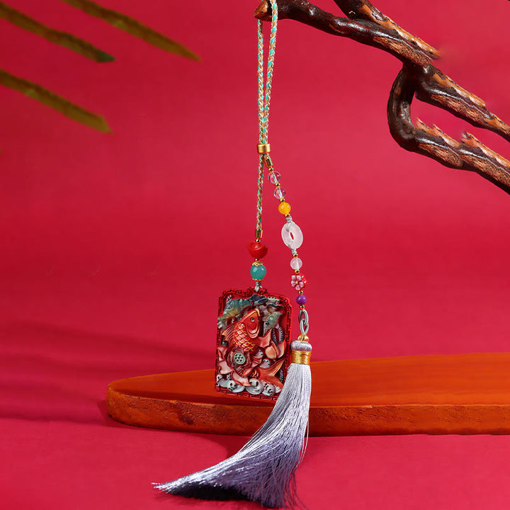 Buddha Stones Natural Cinnabar Koi Fish Lotus Design Blessing Peace Buckle Car Hanging Decoration - image 11