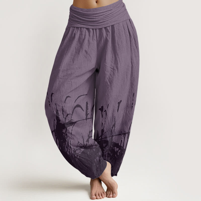 Buddha Stones Wild Grass Pattern Women's Elastic Waist Harem Pants - Purple - US22，UK/AU26，EU54 (6XL) - image 7