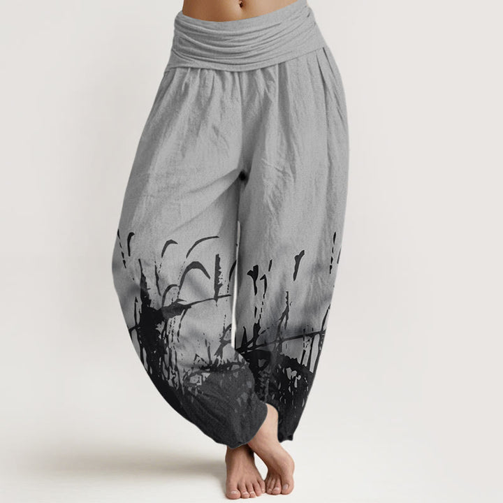 Buddha Stones Wild Grass Pattern Women's Elastic Waist Harem Pants - Gray - US22，UK/AU26，EU54 (6XL) - image 0