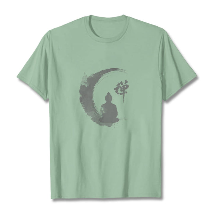 Buddha Stones Meditating Buddha Pattern Cotton Tee T-shirt - Pale Green - 2XL - image 12
