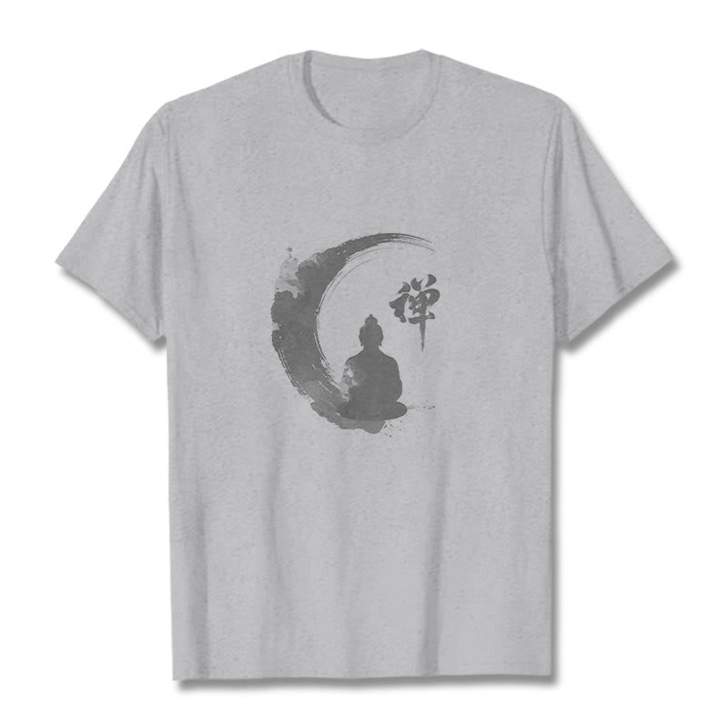 Buddha Stones Meditating Buddha Pattern Cotton Tee T-shirt - Light Grey - 2XL - image 19