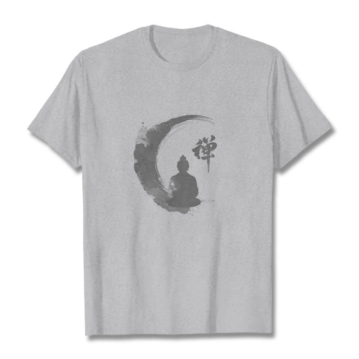 Buddha Stones Meditating Buddha Pattern Cotton Tee T-shirt - Light Grey - 2XL - image 19