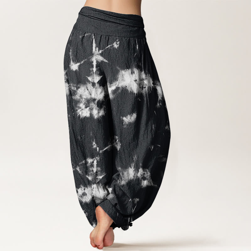 Buddha Stones White Lines Spots Tie-Dye Pattern Women's Elastic Waist Harem Pants - image 2