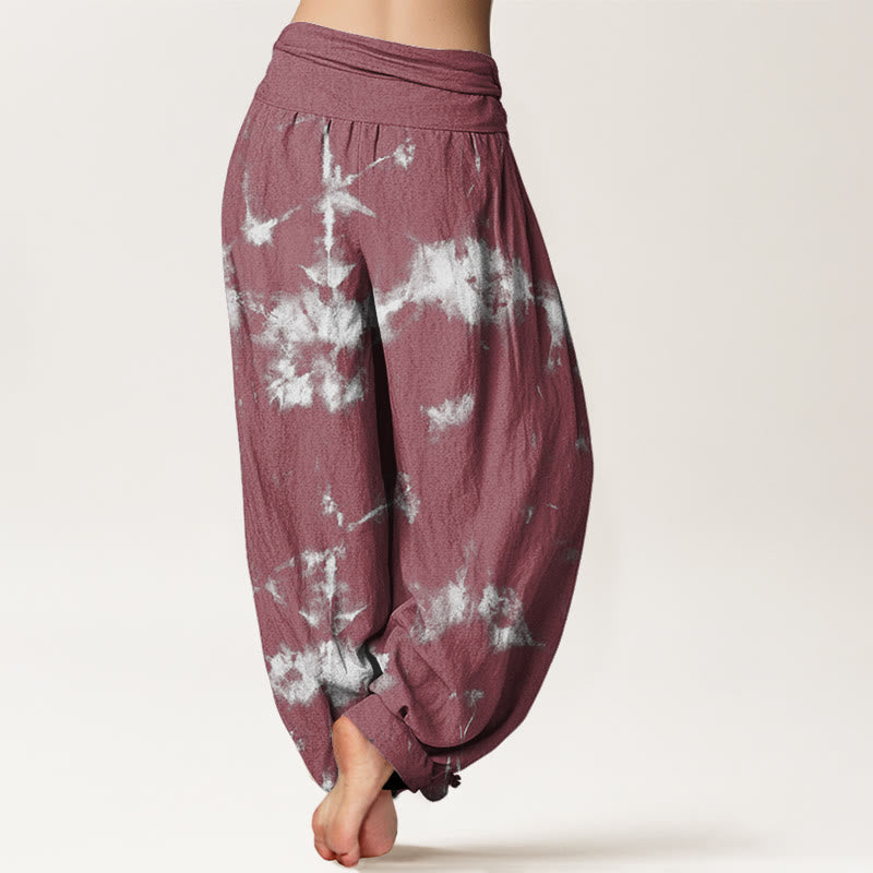 Buddha Stones White Lines Spots Tie-Dye Pattern Women's Elastic Waist Harem Pants - image 9