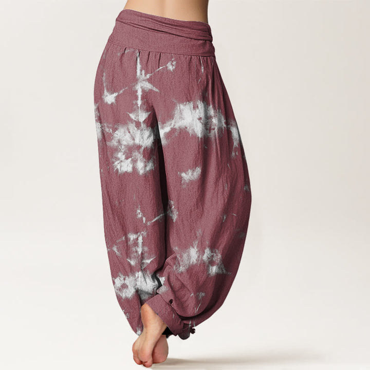 Buddha Stones White Lines Spots Tie-Dye Pattern Women's Elastic Waist Harem Pants - image 9