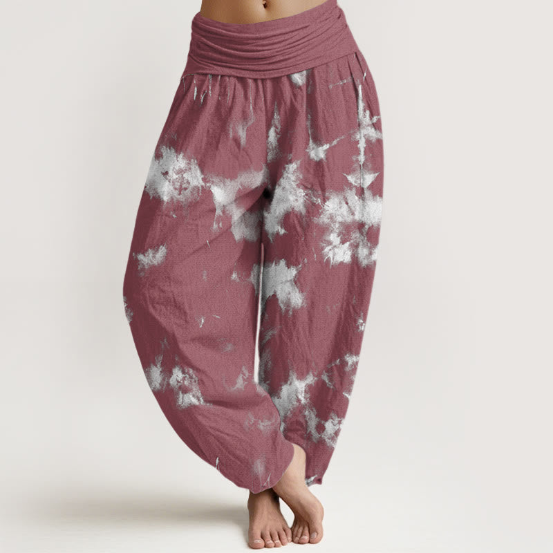 Buddha Stones White Lines Spots Tie-Dye Pattern Women's Elastic Waist Harem Pants - IndianRed - US22，UK/AU26，EU54 (6XL) - image 7