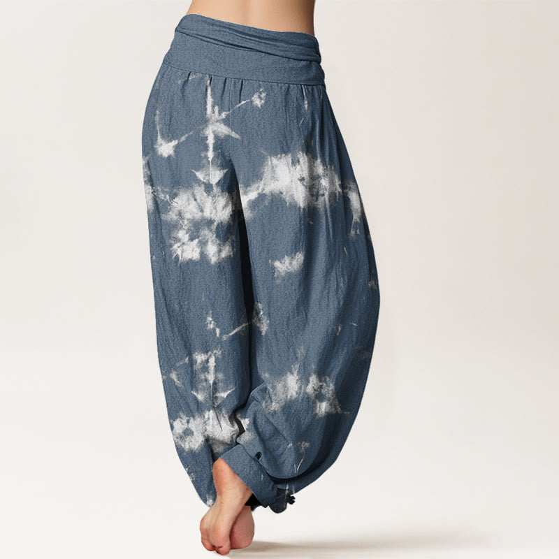 Buddha Stones White Lines Spots Tie-Dye Pattern Women's Elastic Waist Harem Pants - image 6