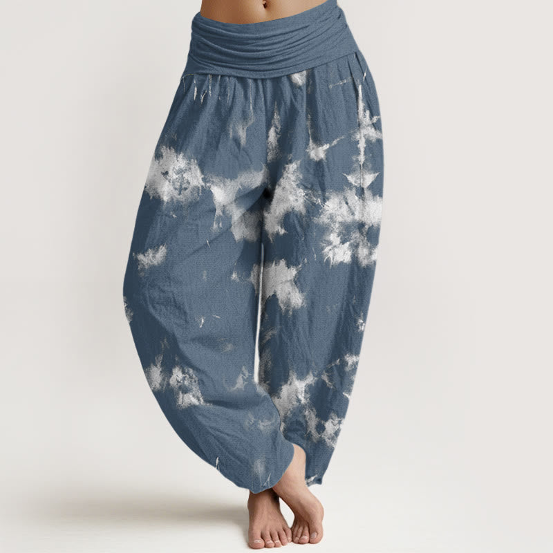 Buddha Stones White Lines Spots Tie-Dye Pattern Women's Elastic Waist Harem Pants - SteelBlue - US22，UK/AU26，EU54 (6XL) - image 4