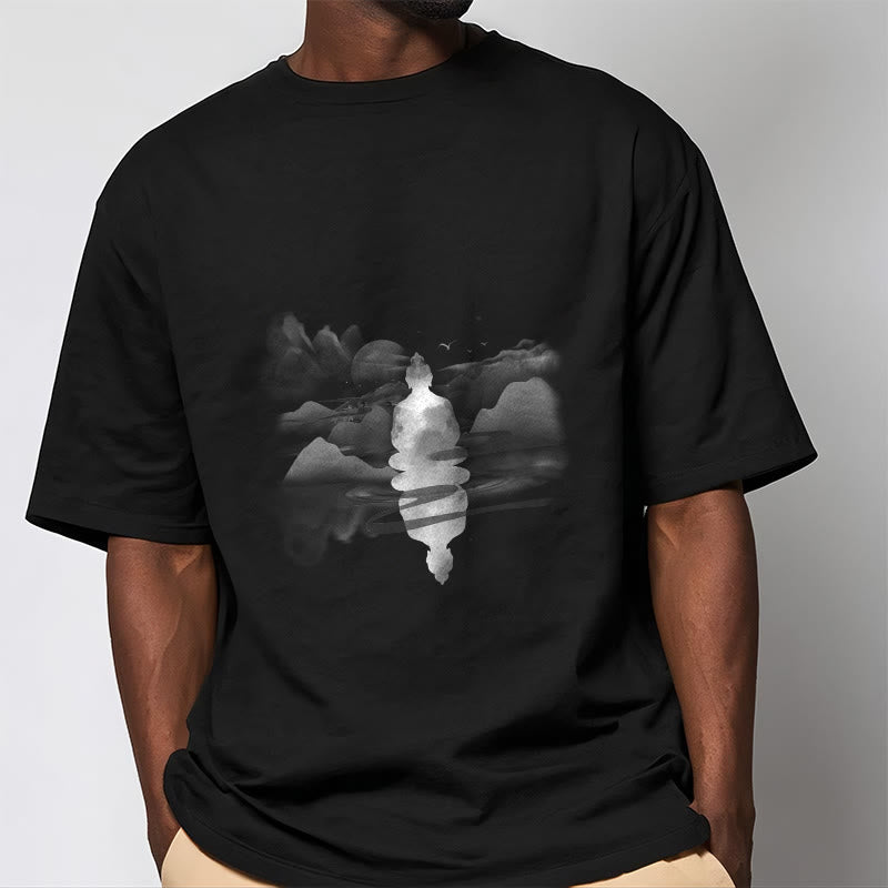 Buddha Stones Meditating Buddha Sitting In Mountains Pattern Cotton Tee T-shirt - image 2