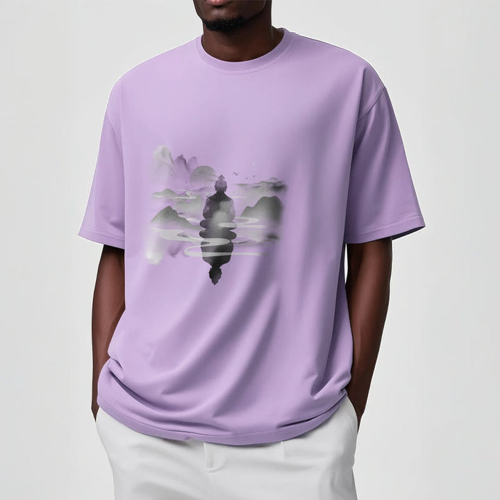 Buddha Stones Meditating Buddha Sitting In Mountains Pattern Cotton Tee T-shirt - image 15