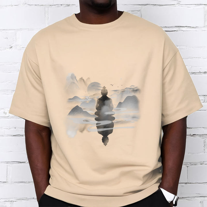 Buddha Stones Meditating Buddha Sitting In Mountains Pattern Cotton Tee T-shirt - image 17