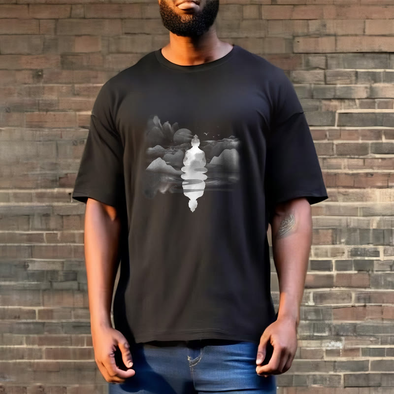 Buddha Stones Meditating Buddha Sitting In Mountains Pattern Cotton Tee T-shirt - image 3