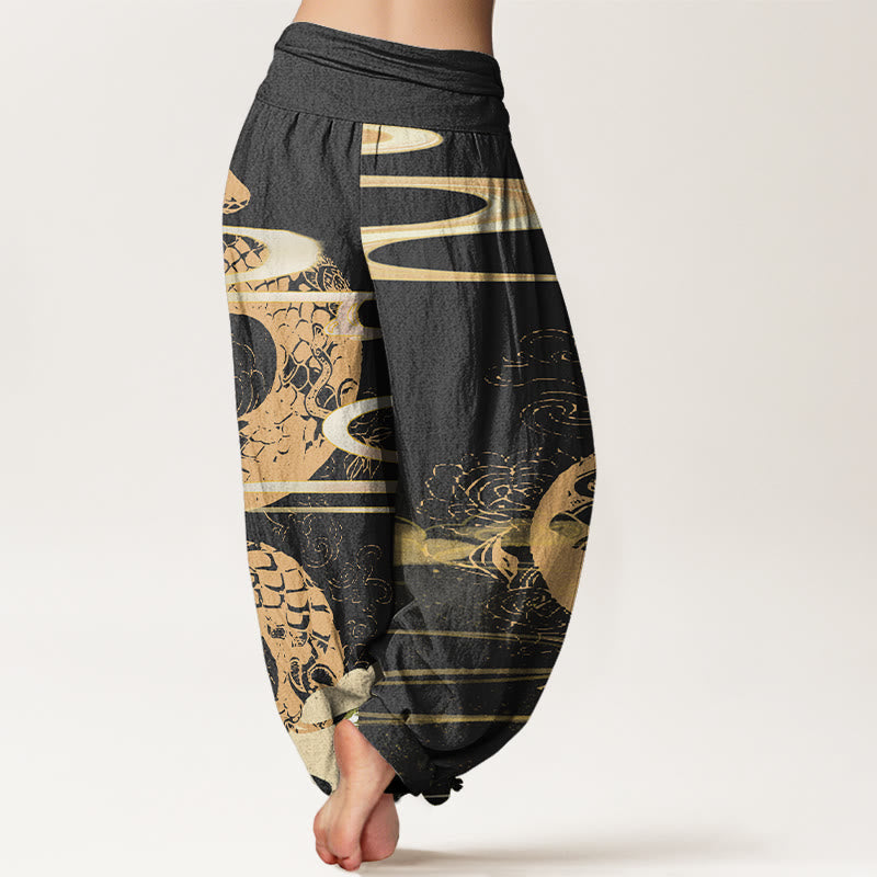 Buddha Stones Auspicious Clouds With Snake Pattern Women's Elastic Waist Harem Pants - image 2