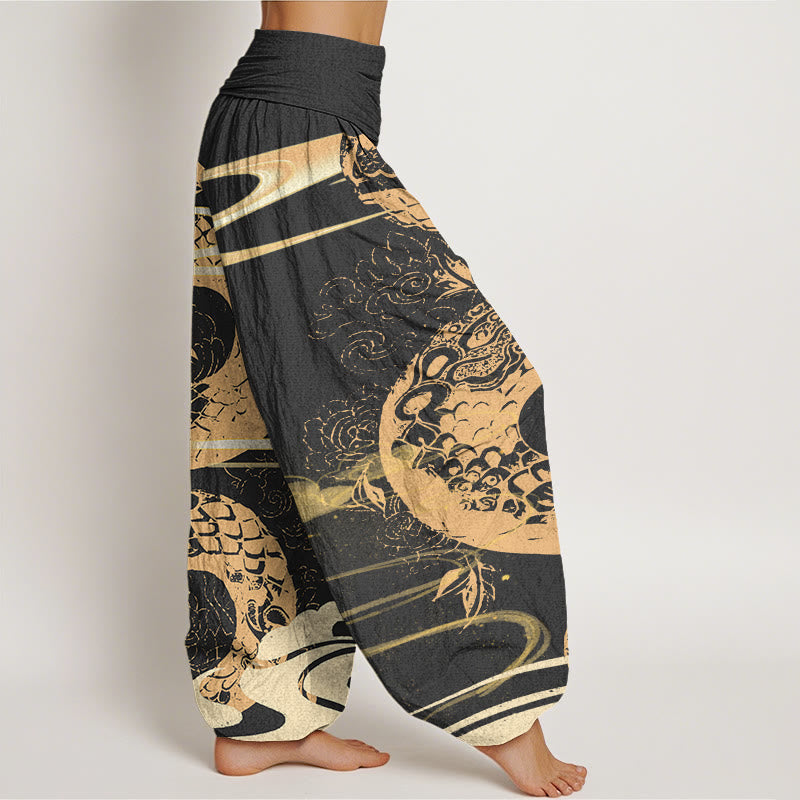 Buddha Stones Auspicious Clouds With Snake Pattern Women's Elastic Waist Harem Pants - image 1