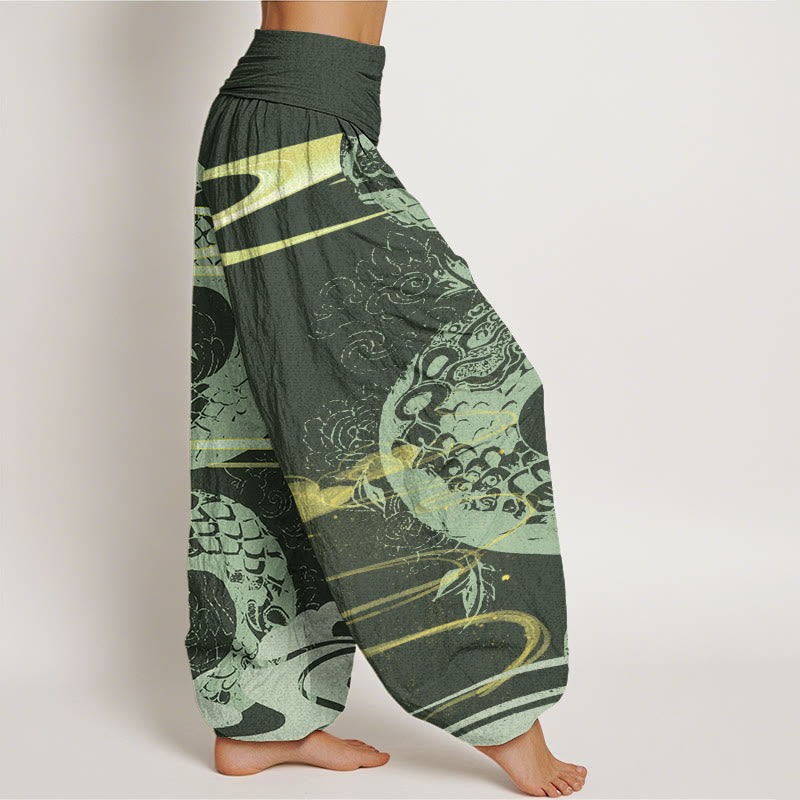 Buddha Stones Auspicious Clouds With Snake Pattern Women's Elastic Waist Harem Pants - image 5