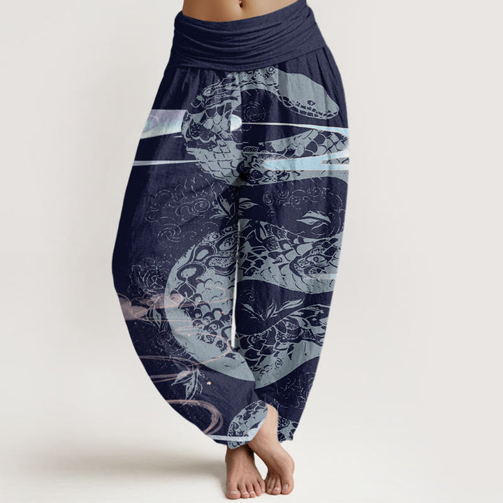 Buddha Stones Cotton Auspicious Clouds With Snake Pattern Women's Elastic Waist Harem Pants - DarkBlue - US22，UK/AU26，EU54 (6XL) - image 7