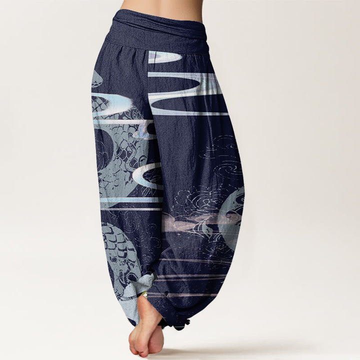 Buddha Stones Auspicious Clouds With Snake Pattern Women's Elastic Waist Harem Pants - image 9