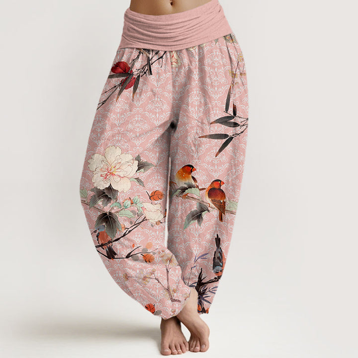 Buddha Stones Warbler Bird Blooming Flower Branches Mandala Pattern Women's Elastic Waist Harem Pants - Pink - US22，UK/AU26，EU54 (6XL) - image 7