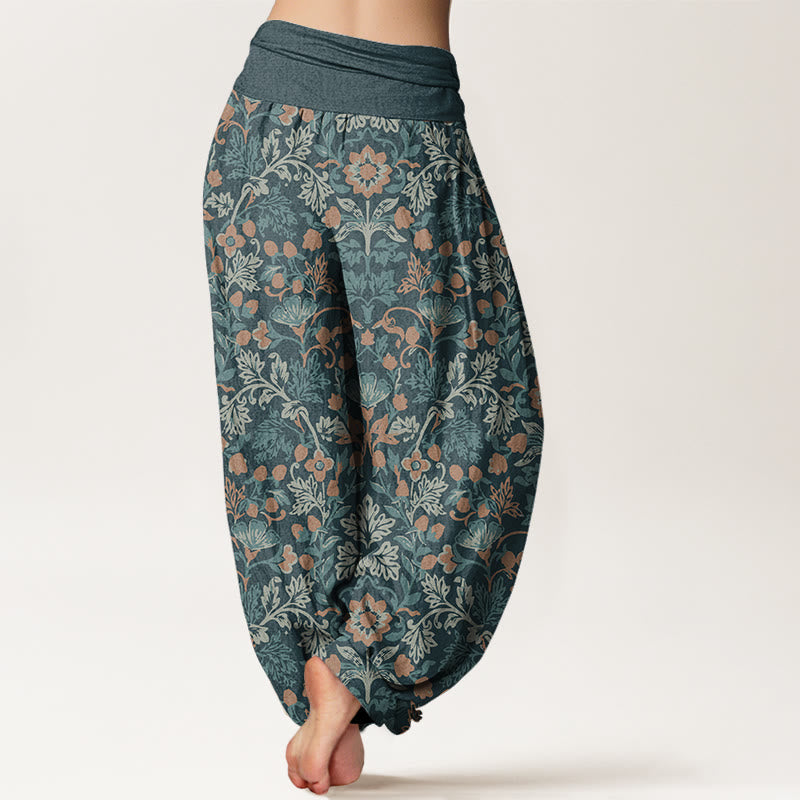 Buddha Stones Cotton Casual Flower Vine Leaves Pattern Women's Elastic Waist Harem Pants - image 2