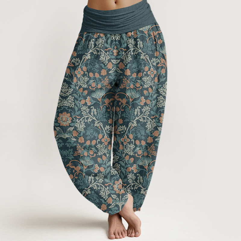 Buddha Stones Casual Flower Vine Leaves Pattern Women's Elastic Waist Harem Pants - LightSlateGray - US22，UK/AU26，EU54 (6XL) - image 0