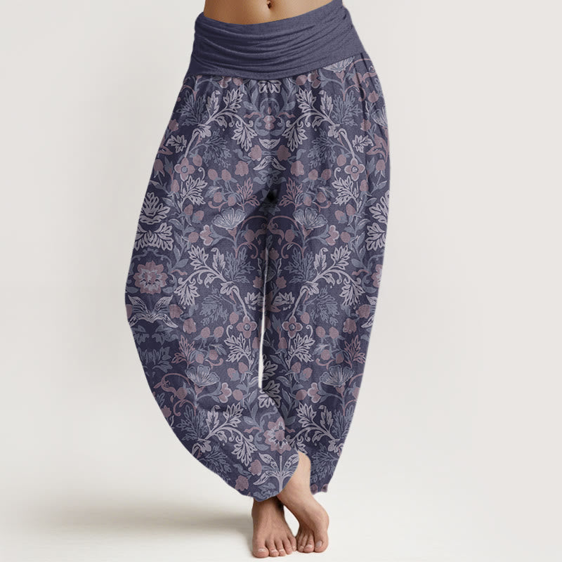 Buddha Stones Casual Flower Vine Leaves Pattern Women's Elastic Waist Harem Pants - Thistle - US22，UK/AU26，EU54 (6XL) - image 7