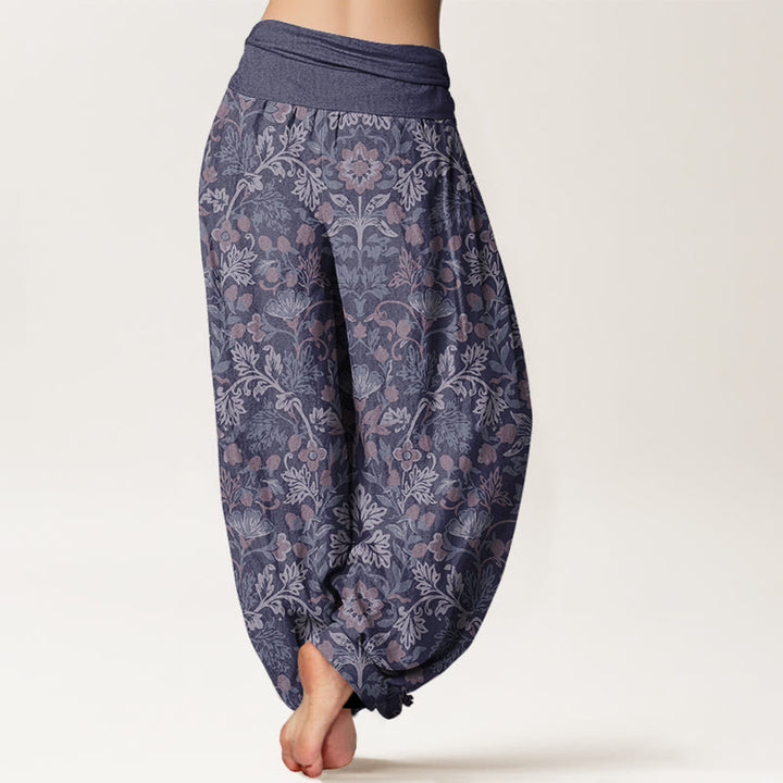 Buddha Stones Cotton Casual Flower Vine Leaves Pattern Women's Elastic Waist Harem Pants - image 9