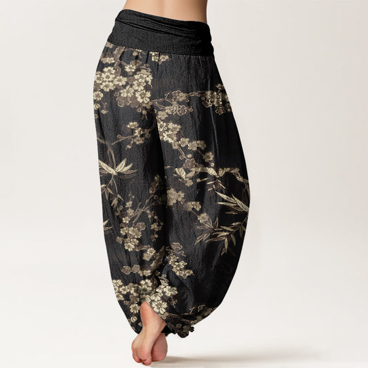 Buddha Stones White Sakura Flower Pattern Women's Elastic Waist Harem Pants - image 9