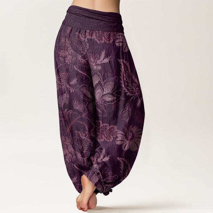 Buddha Stones Casual Floral Leaves Women's Elastic Waist Harem Pants - image 9