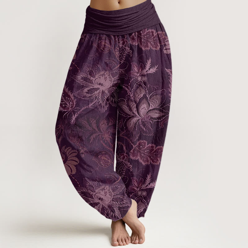Buddha Stones Casual Floral Leaves Women's Elastic Waist Harem Pants - Purple - US22，UK/AU26，EU54 (6XL) - image 7