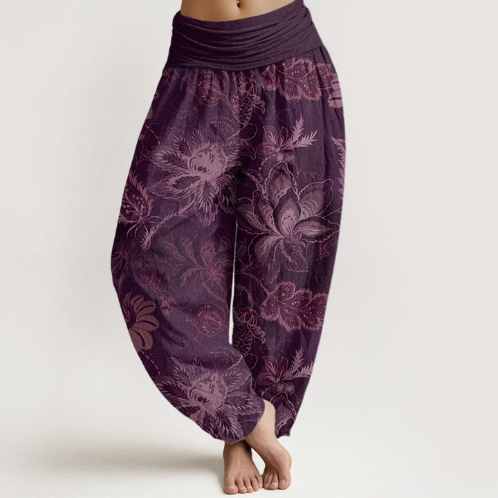 Buddha Stones Casual Floral Leaves Women's Elastic Waist Harem Pants - Purple - US22，UK/AU26，EU54 (6XL) - image 7