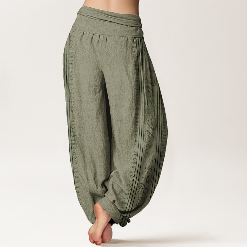 Buddha Stones Dharma Wheel Lotus OM Pattern Women's Elastic Waist Harem Pants - image 6