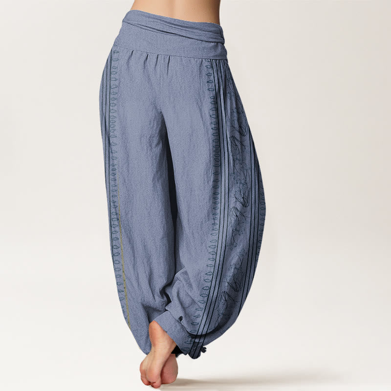 Buddha Stones Dharma Wheel Lotus OM Pattern Women's Elastic Waist Harem Pants - image 2