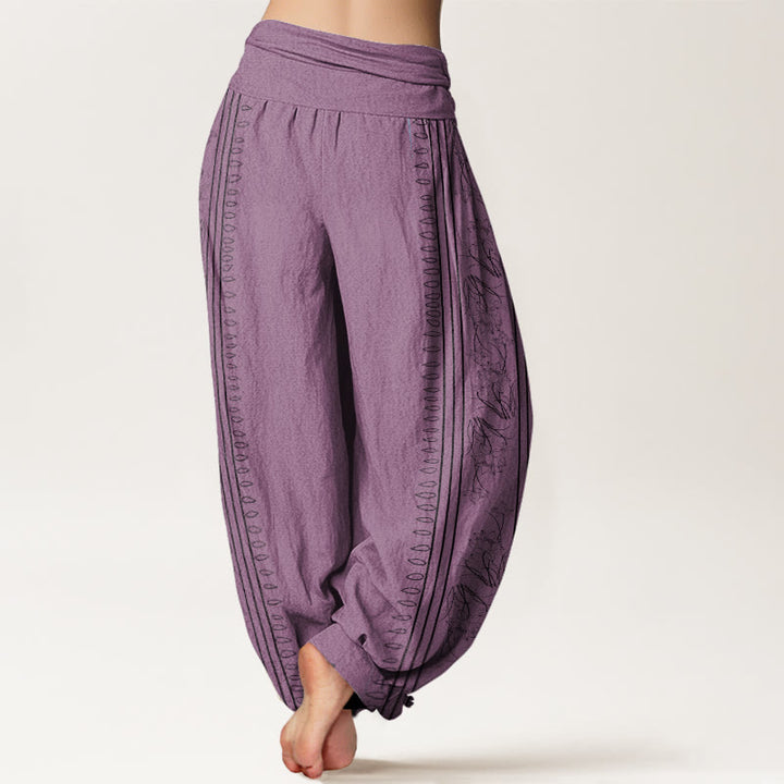 Buddha Stones Dharma Wheel Lotus OM Pattern Women's Elastic Waist Harem Pants - image 9