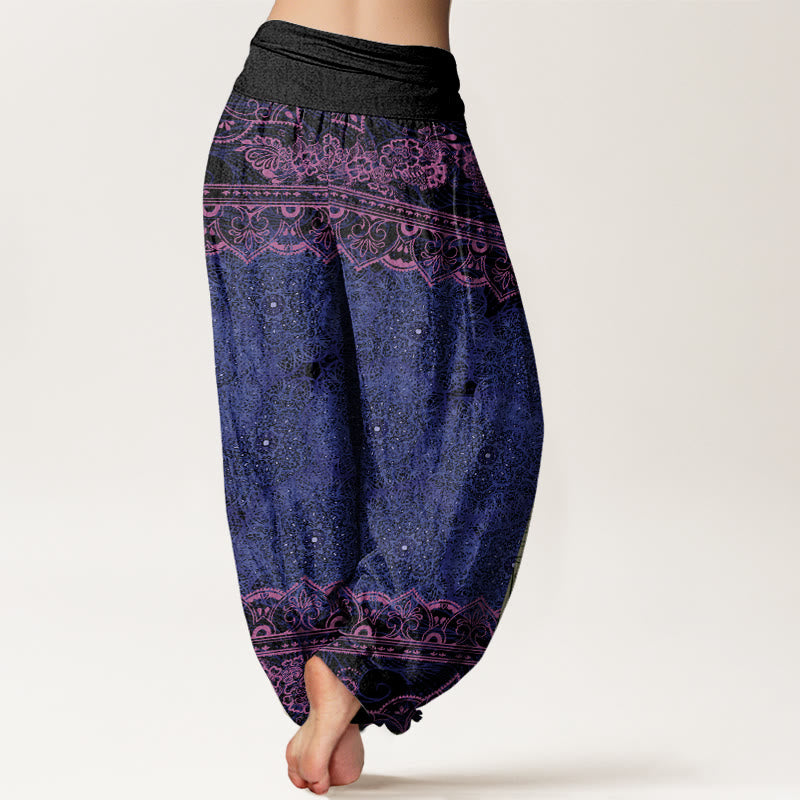 Buddha Stones Elegant Mandala Flowers Design Women's Elastic Waist Harem Pants - image 6
