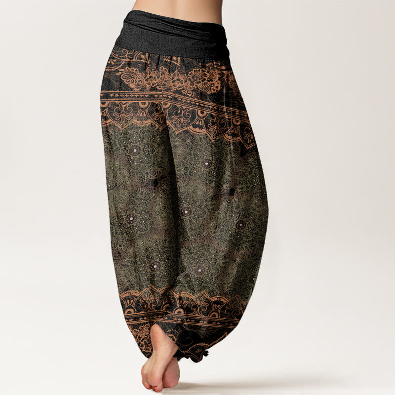 Buddha Stones Elegant Mandala Flowers Design Women's Elastic Waist Harem Pants - image 9