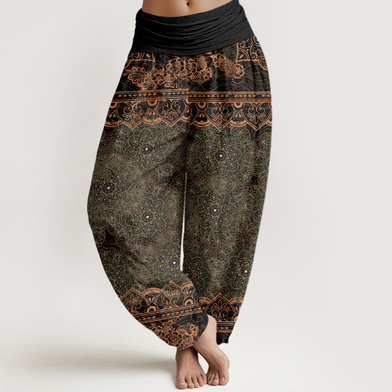 Buddha Stones Elegant Mandala Flowers Design Women's Elastic Waist Harem Pants - OliveDrab - US22，UK/AU26，EU54 (6XL) - image 7