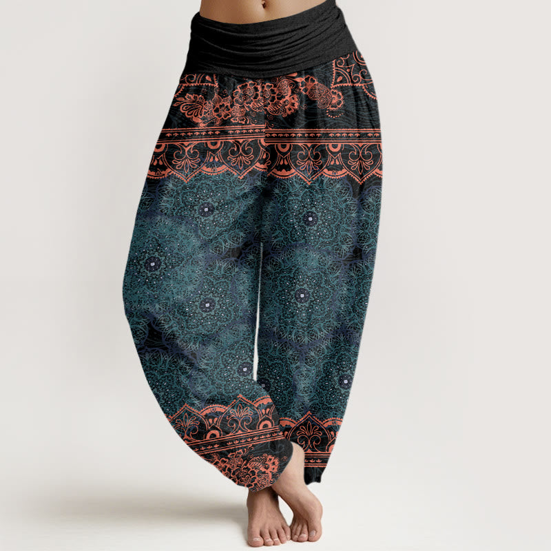 Buddha Stones Elegant Mandala Flowers Design Women's Elastic Waist Harem Pants - DarkCyan - US22，UK/AU26，EU54 (6XL) - image 0