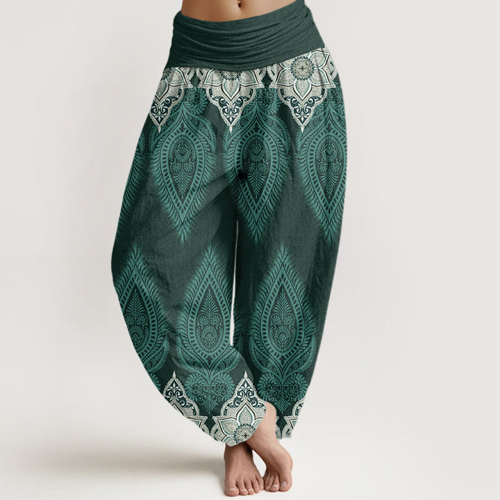 Buddha Stones Casual Feather Flower Design Women's Elastic Waist Harem Pants - CadetBlue - US22，UK/AU26，EU54 (6XL) - image 4