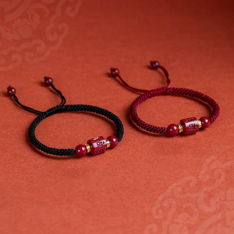 Buddha Stones Tibet Cinnabar Om Mani Padme Hum Engraved Blessing Braided Bracelet - image 16