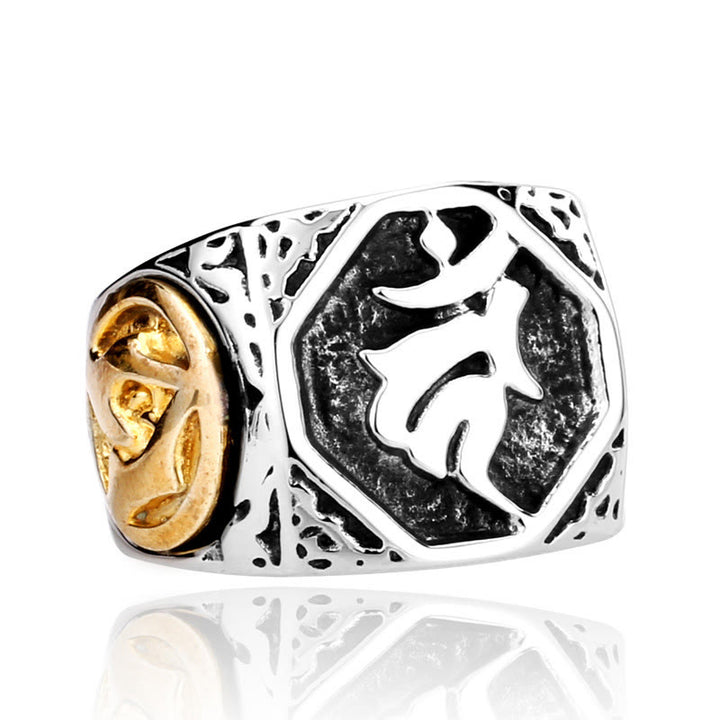Buddha Stones Tibetan Titanium Steel Greeting Hand Sword Sign Sanskrit Balance Ring - image 1