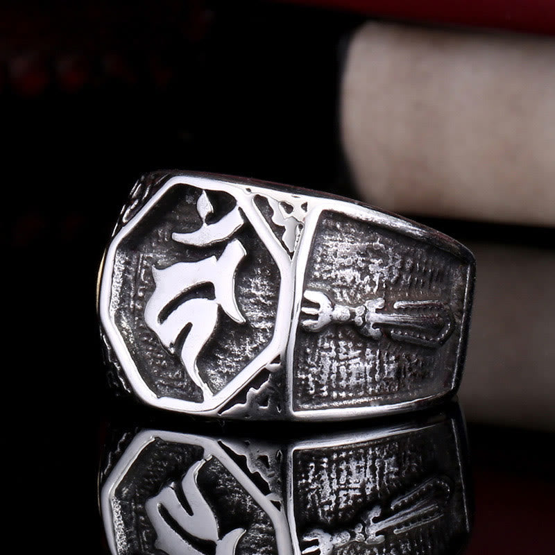 Buddha Stones Tibetan Titanium Steel Greeting Hand Sword Sign Sanskrit Balance Ring - image 2