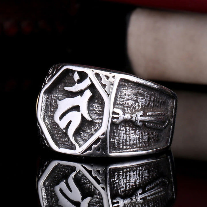 Buddha Stones Tibetan Titanium Steel Greeting Hand Sword Sign Sanskrit Balance Ring - image 2