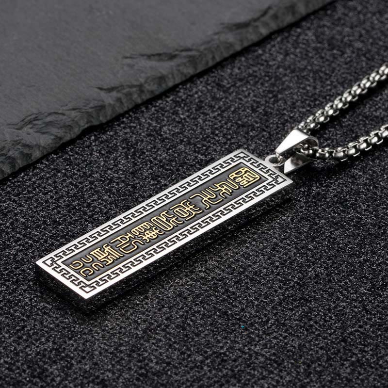 Buddha Stones The Nine-word Mantra Titanium Steel Bagua Yin Yang Balance Necklace Pendant - image 3