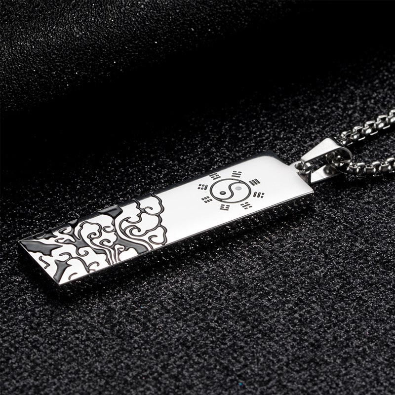 Buddha Stones The Nine-word Mantra Titanium Steel Bagua Yin Yang Balance Necklace Pendant - image 4