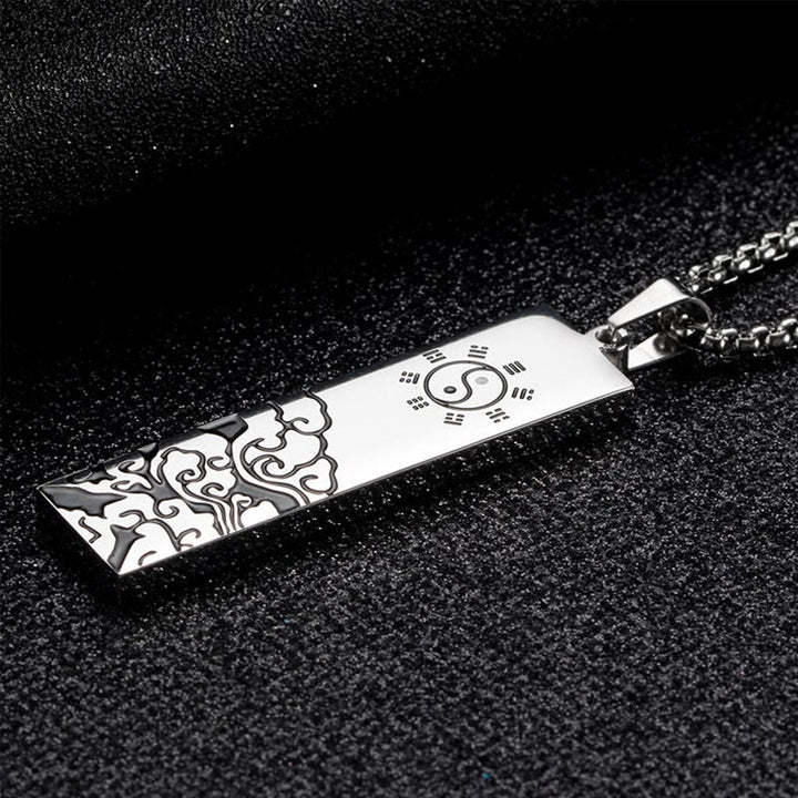 Buddha Stones The Nine-word Mantra Titanium Steel Bagua Yin Yang Balance Necklace Pendant - image 4