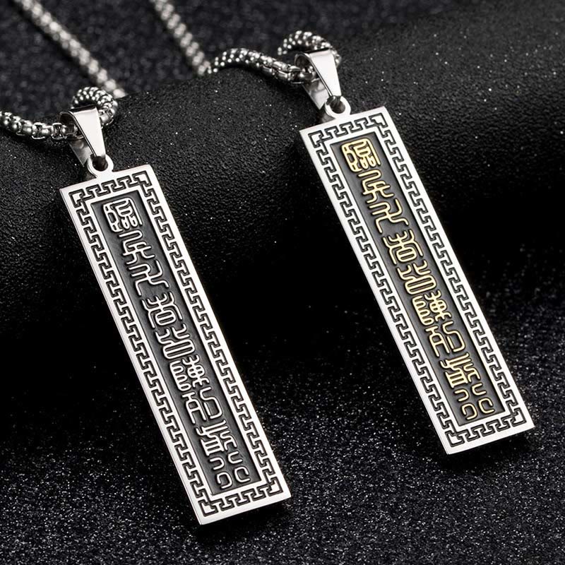 Buddha Stones The Nine-word Mantra Titanium Steel Bagua Yin Yang Balance Necklace Pendant - image 11
