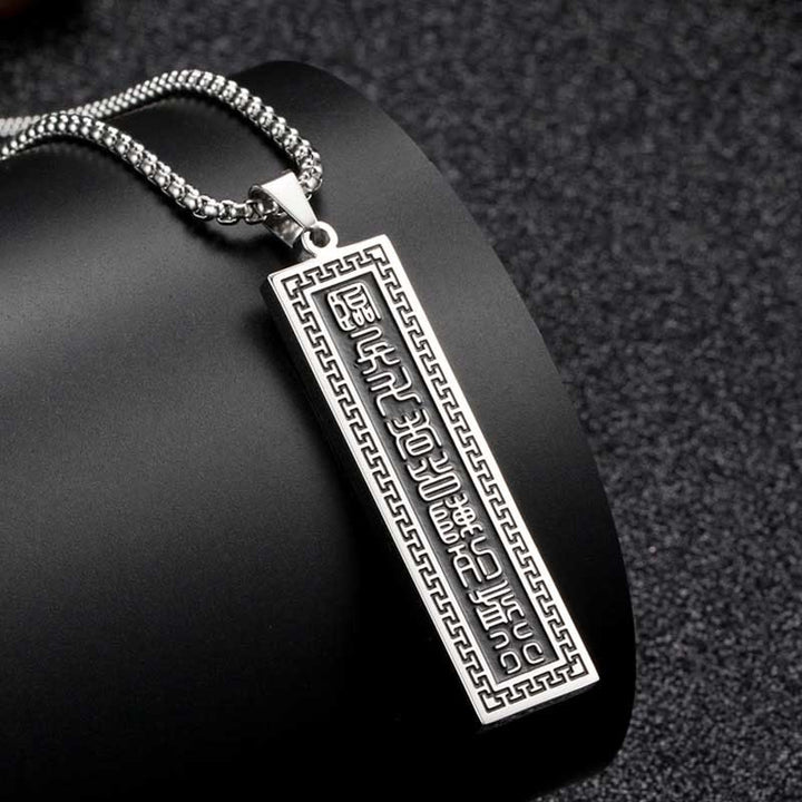 Buddha Stones The Nine-word Mantra Titanium Steel Bagua Yin Yang Balance Necklace Pendant - Silver The Nine-Word Mantra - image 9